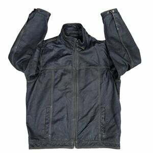 Tommy Bahama Men's Leather Jacket Distressed Bomber Brown Full Zip Size Medium